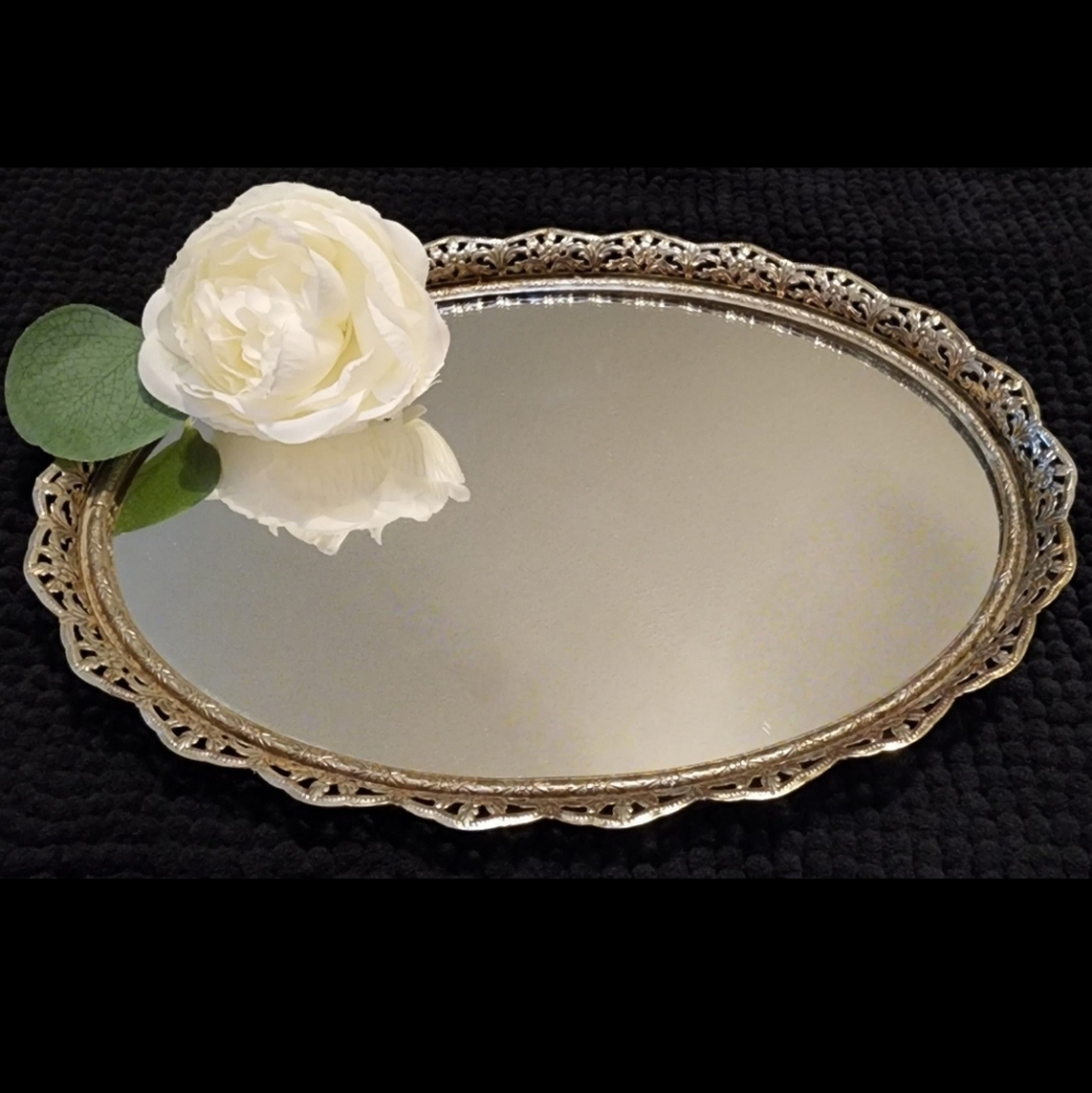 Beautiful Vintage Filigree Vanity Mirror/Perfume/Dresser Tray